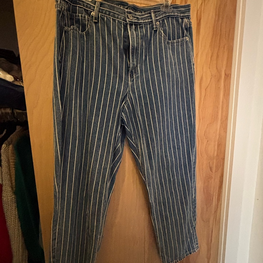Blue Striped Mom Jeans